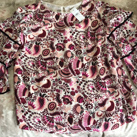 Pink printed mid sleeve bell cuff blouse - Picture 2 of 4